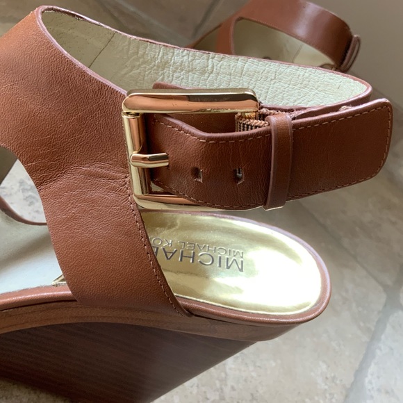 Michael Kors Brown Leather Wedge Sandals - Picture 7 of 10